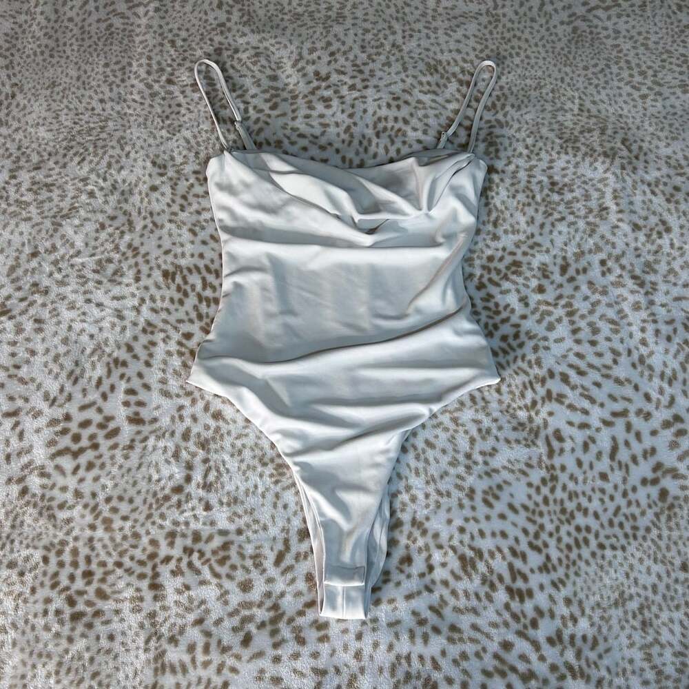 Zara Draped Strap Cowl Neck Body Suit Off White Size XS